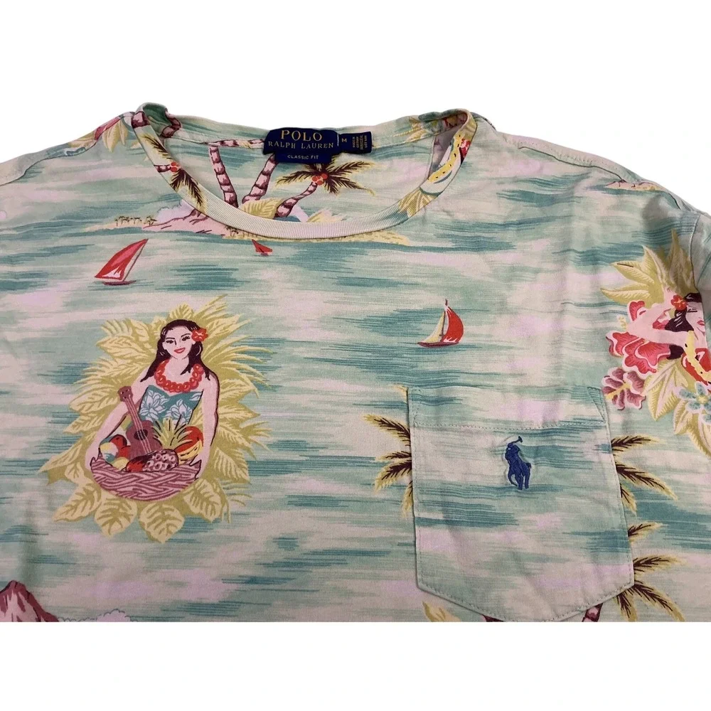Polo Ralph Lauren Aloha Hawaiian Print T Shirt‎ Classic Fit Mens Medium Classic